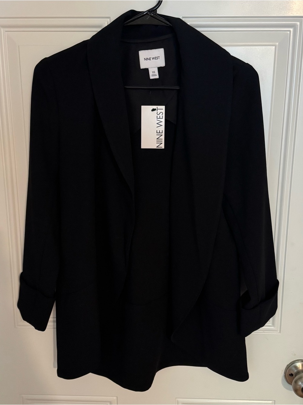 NWT Nine West Classic Black Blazer Open Front Jacket Funeral Chic Size XS